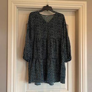 Dark green, flowy, tiered dress will long bubble sleeves